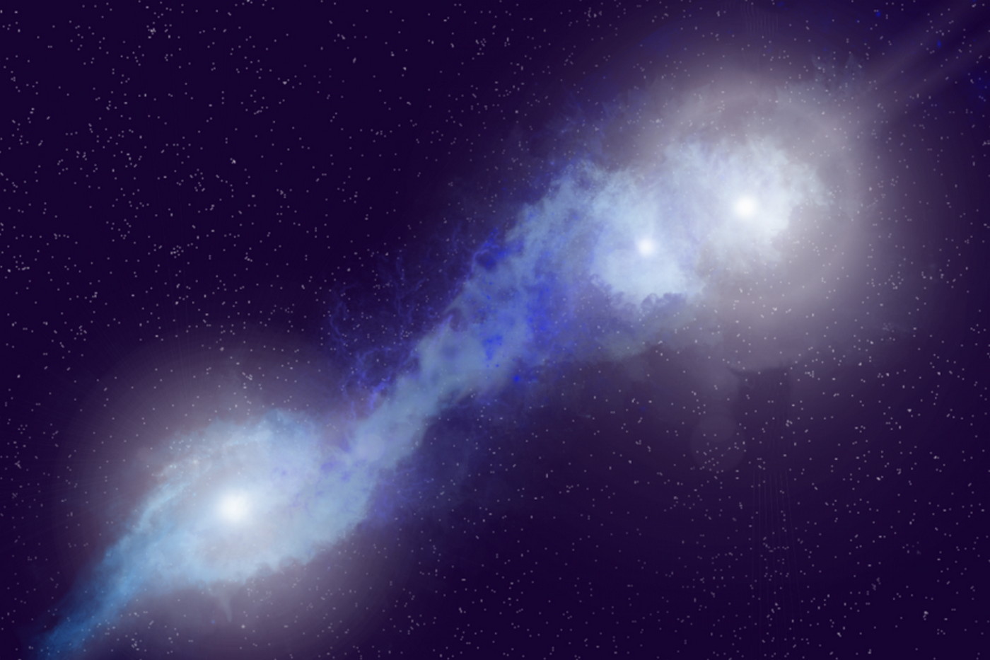 Výjimečné splývání galaxií osvětluje rádiová záře tří supermasivních černých děr