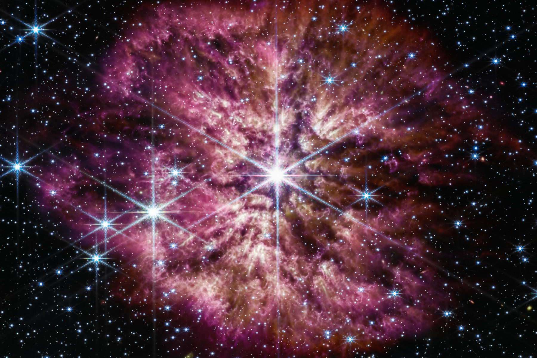 Webbův teleskop zacílil na vzácnou a bouřlivou Wolf-Rayetovu hvězdu