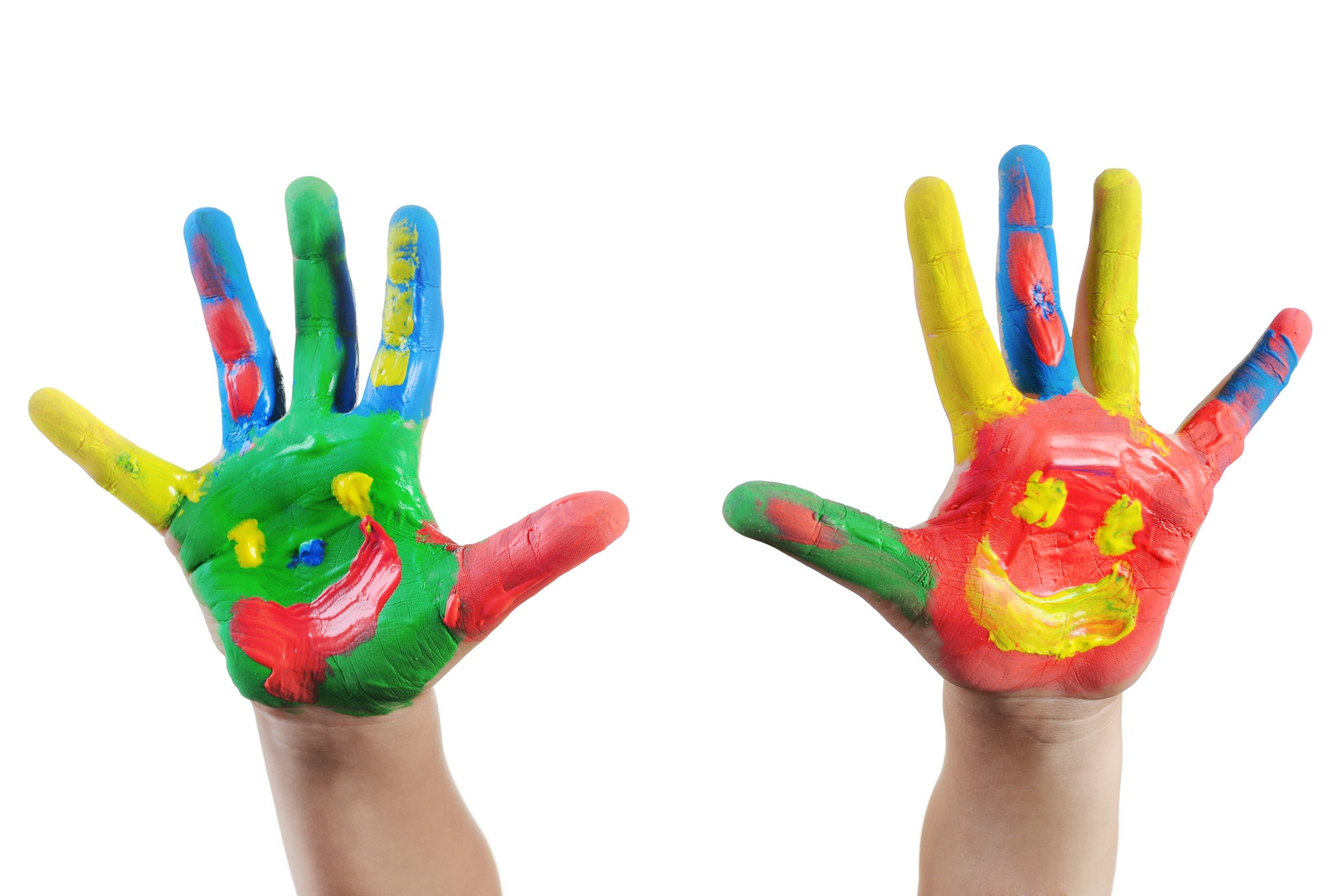 Детские руки в краске с улыбками скачать