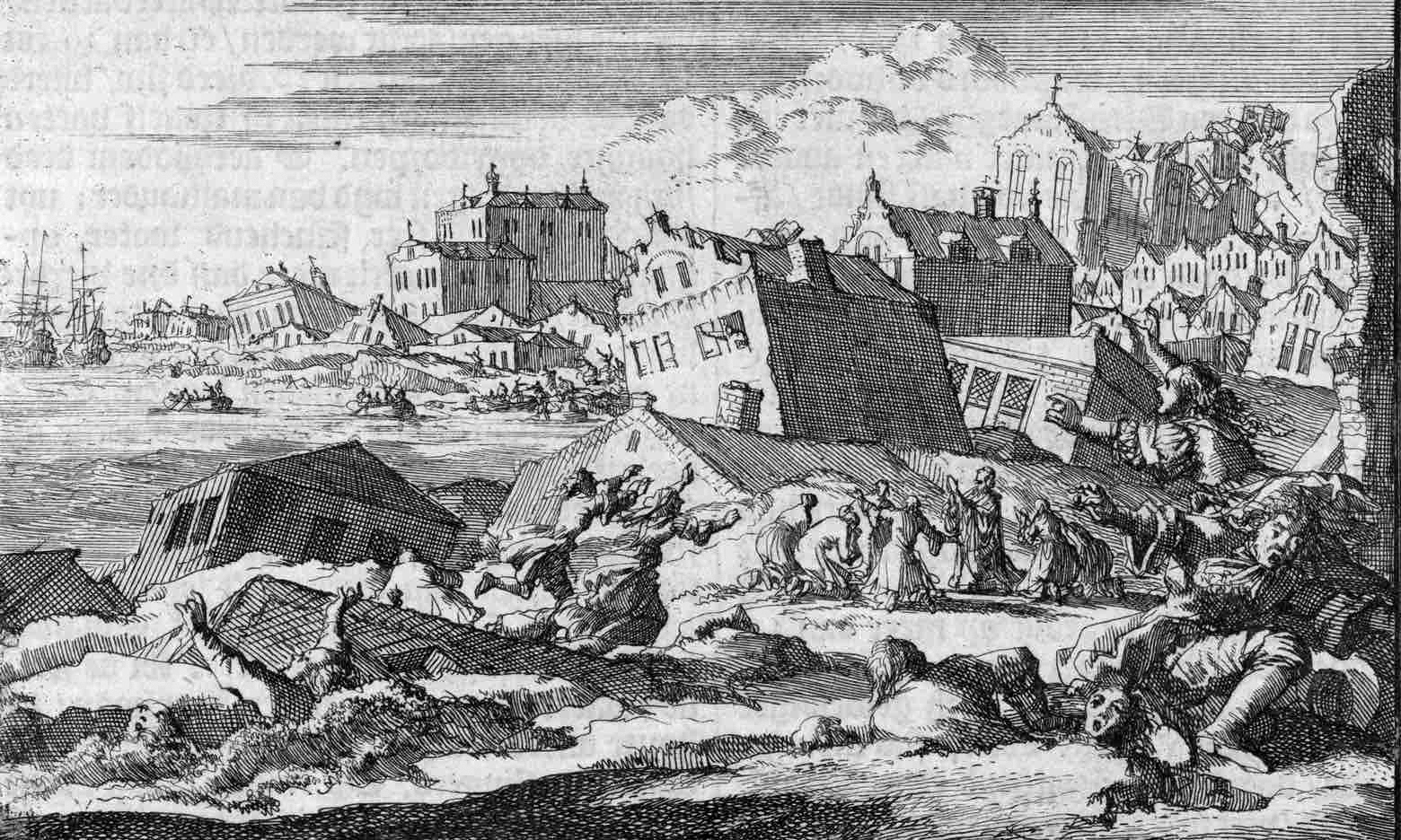 <p>Kolaps „města hříchu“ Port Royal v roce 1692, jak jej zachytili rytci Jan Luyken a Pieter van der Aa.</p>