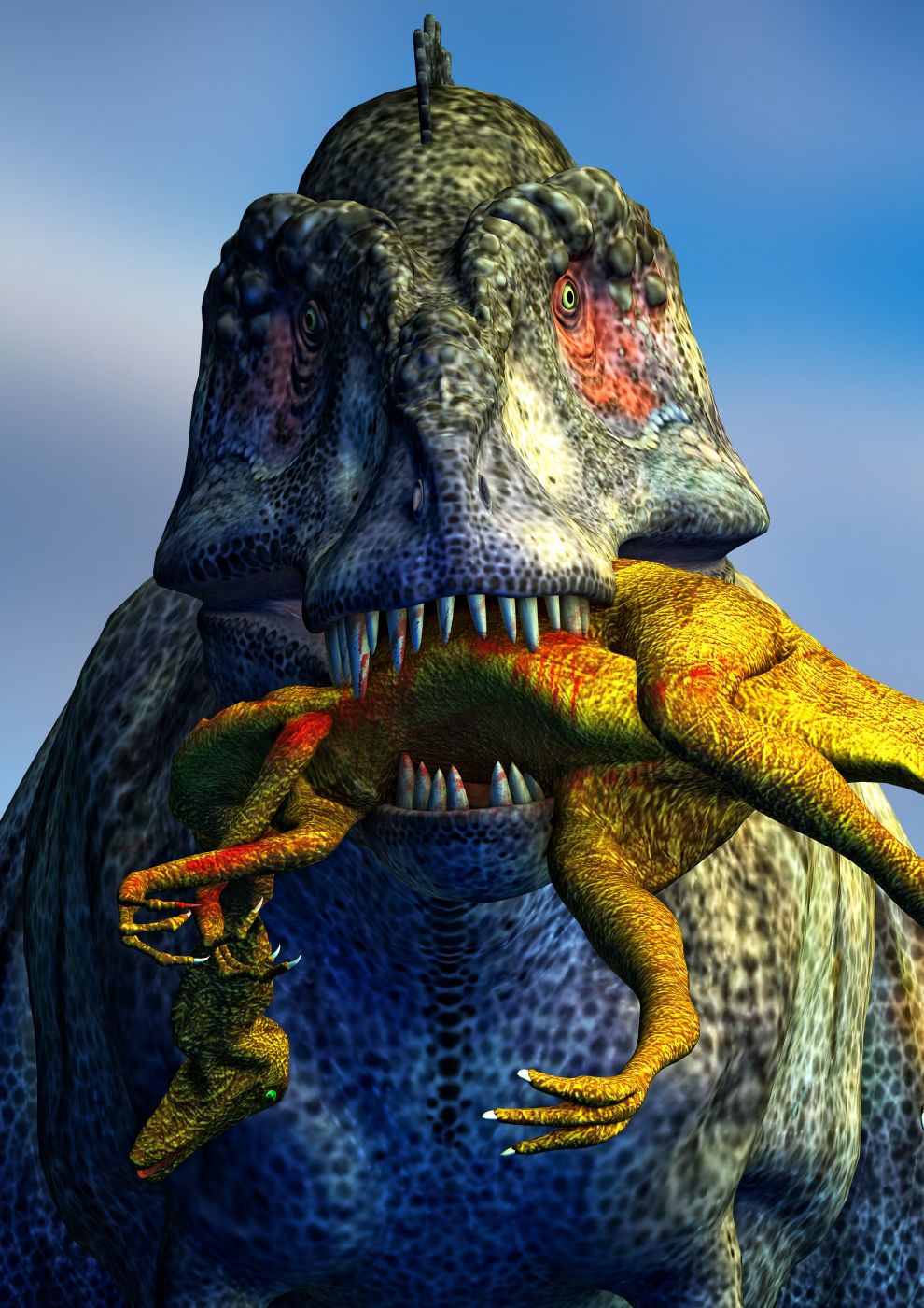 <p>Existují odhady, že <em>Tyrannosaurus rex</em> měl stisk čelistí 80 000 nebo dokonce 235 000 N, ty však nejsou příliš věrohodné.</p>