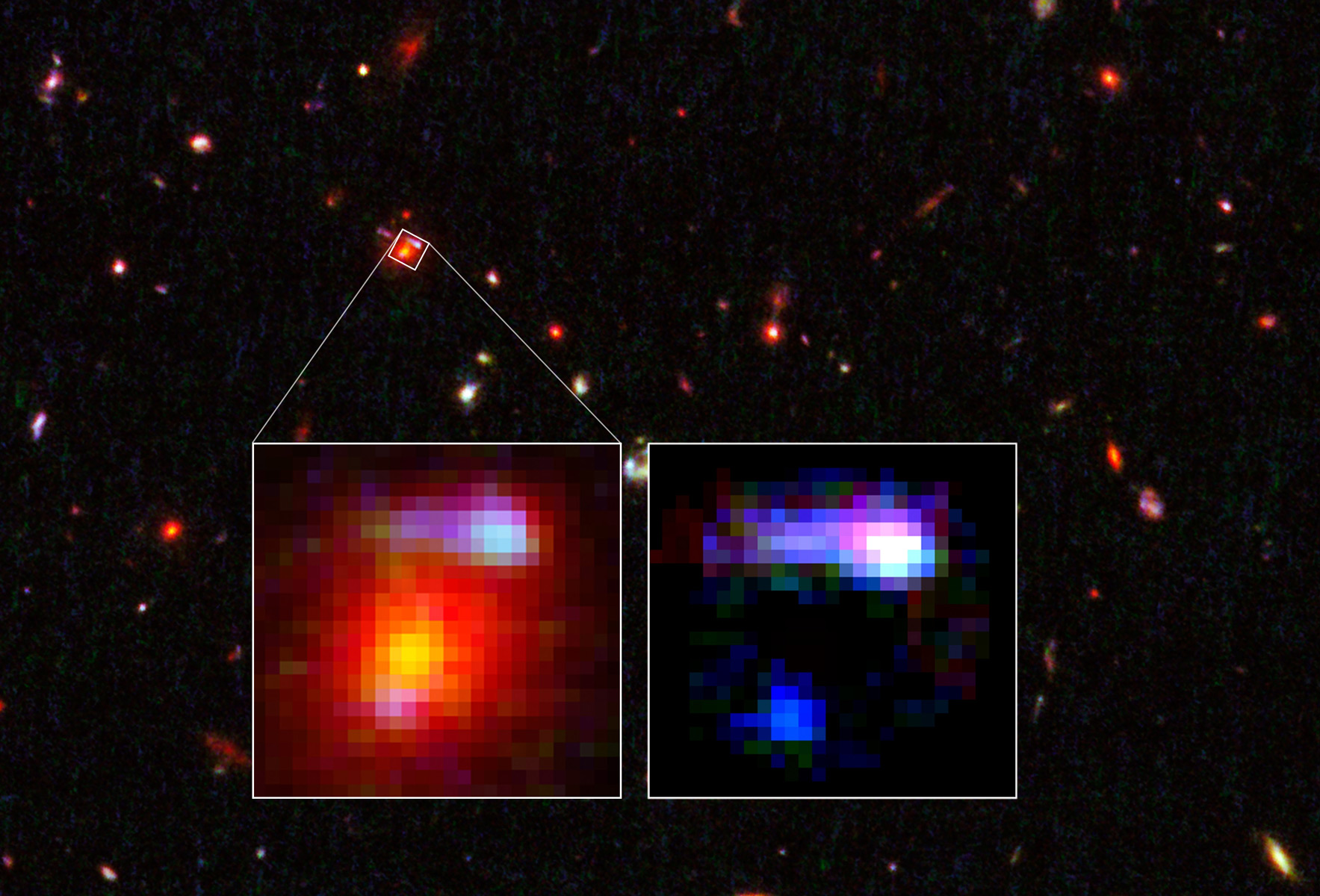 Kupa galaxií IRC 0218 -<p>Nejvzdálenější gravitační čočka v kupě galaxií IRC 0218</p>