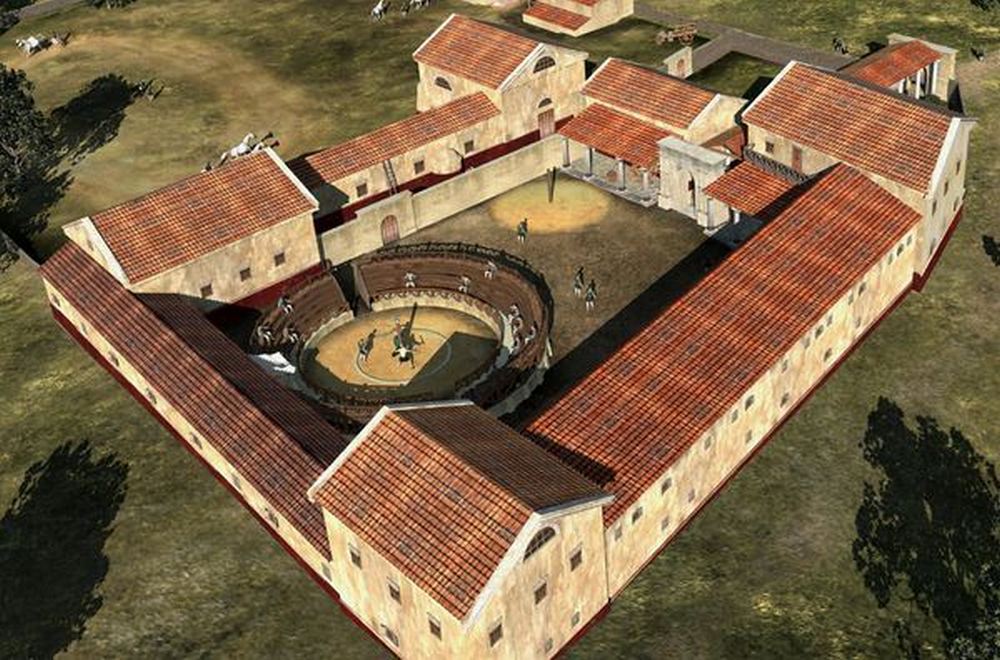 Gladiátorská škola -<p>Podoba gladiátorské školy v Carnuntu podle rekonstrukce archeologů.</p>