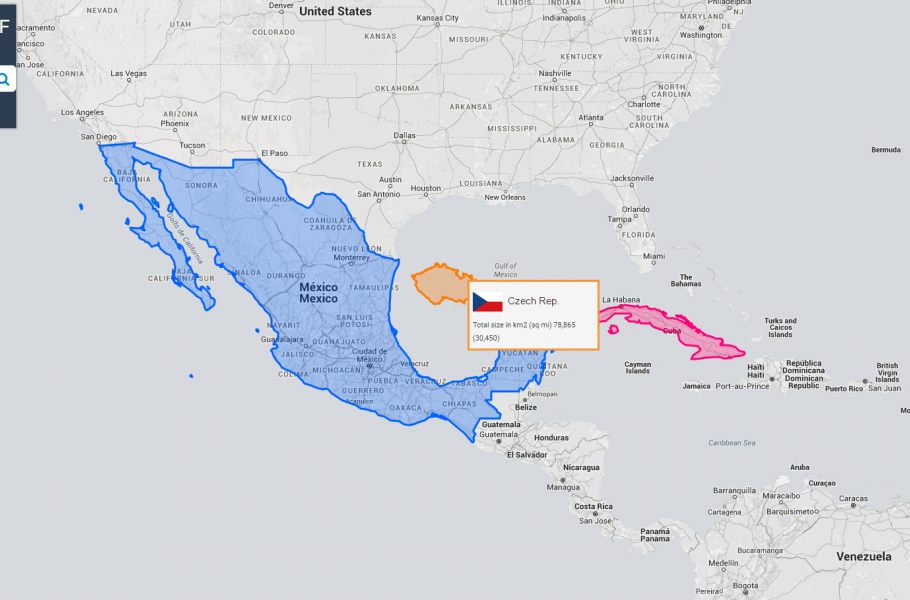 Srovnání velikosti Česká republiky a Mexika