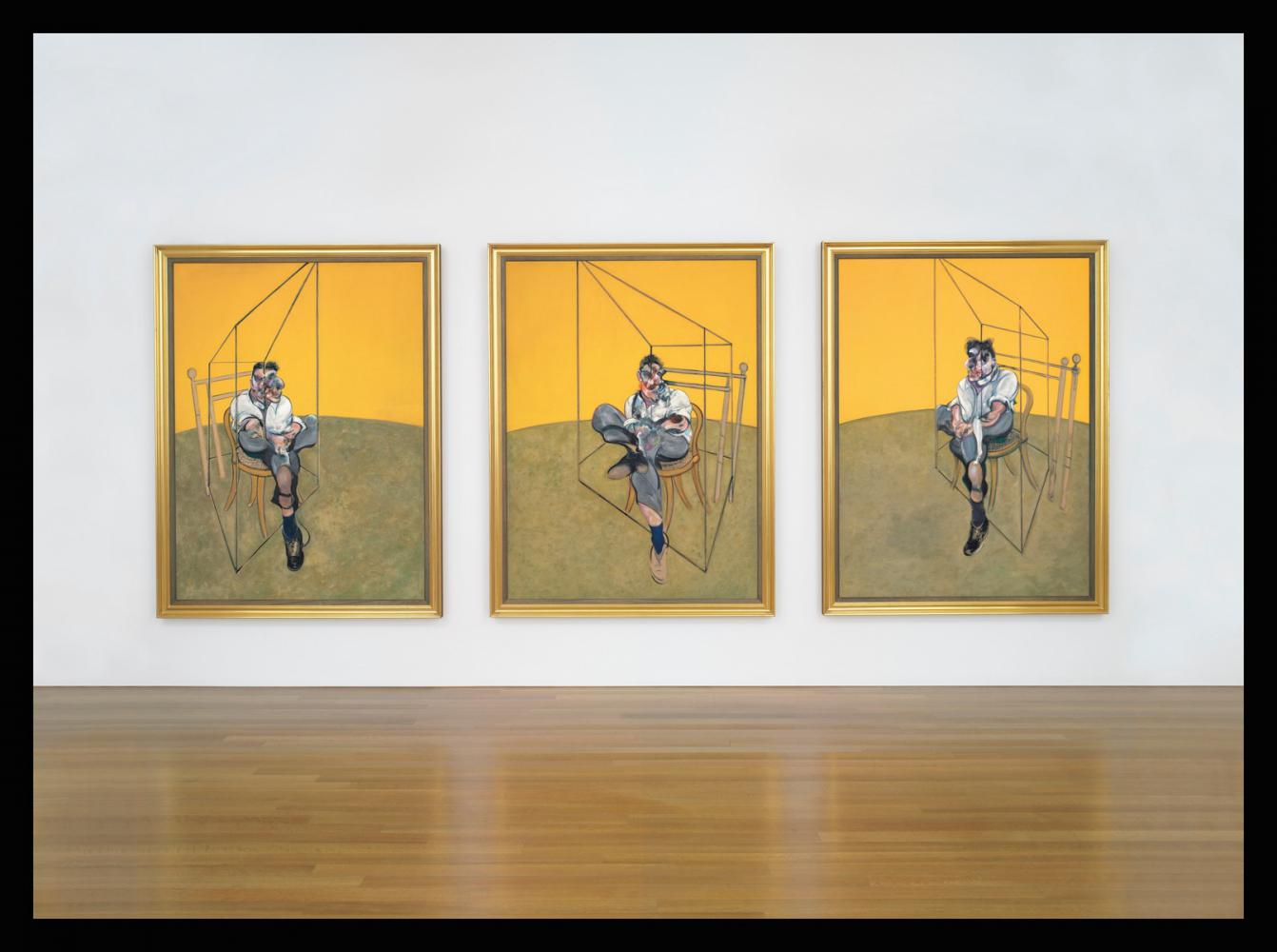 <h3>Francis Bacon: Three Studies of Lucian Freud (Tři studie Luciana Freuda) (142 400 000 $)</h3><p>Obrazy britského malíře Francise Bacona jsou expresivní, plné hrůzy, násilí a absurdity. V triptychu Tři studie Luciana Freuda, který zhotovil v roce 1969, se jeho styl odráží i ve zdánlivě prostém portrétu sedící postavy. Dílo zachycuje malíře Luciana Freuda (vnuka zakladatele psychoanalýzy Sigmunda Freuda), s nímž se Bacon seznámil na konci druhé světové války. Vydražený triptych se nikdy dříve v aukci nenabízel a očekávalo se, že vynese kolem devadesáti milionů dolarů. Konečná dražební částka, stanovená na aukci v polovině listopadu 2014, však překonala odhad o 52,4 milionu dolarů, a soubor se tak stal nejdražším v aukci .</p>