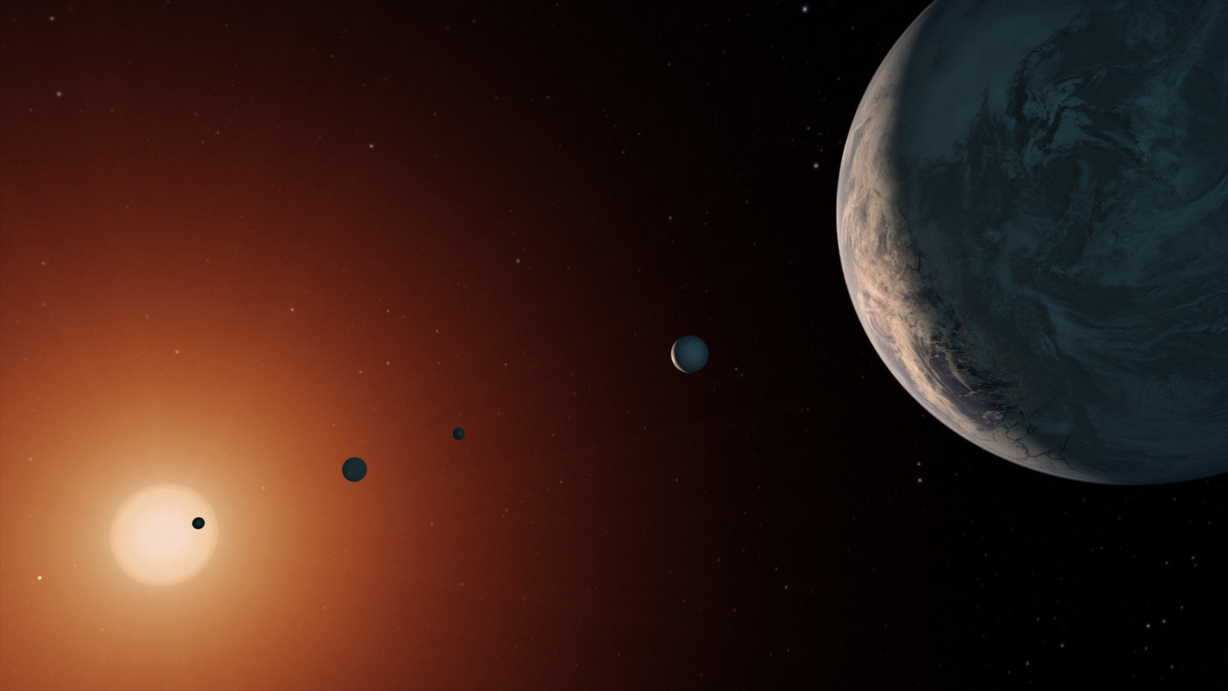 <p>Planetární systém červeného trpaslíka TRAPPIST-1</p>