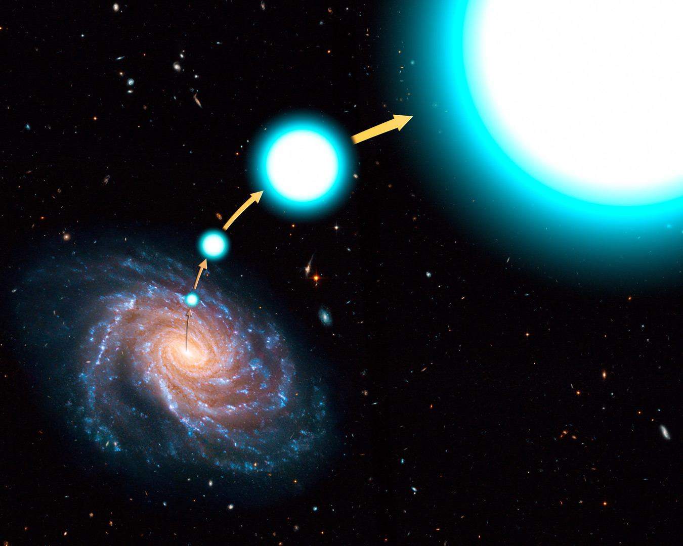 <p>Hvězda vyvržená z galaxie je odsouzena k věčnému putování mezigalaktickým prostorem</p>