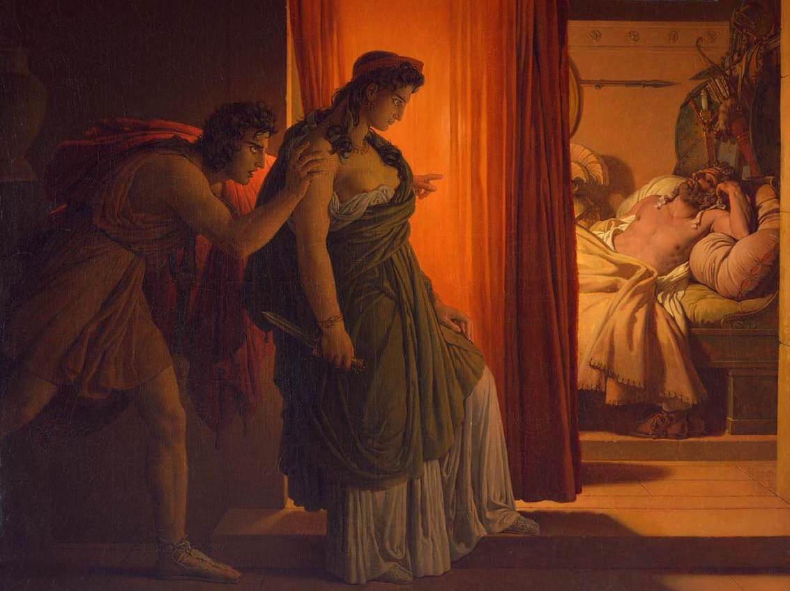 <p>Takto si smrt Agamemnóna představoval malíř Pierre-Narcisse Guérin</p>