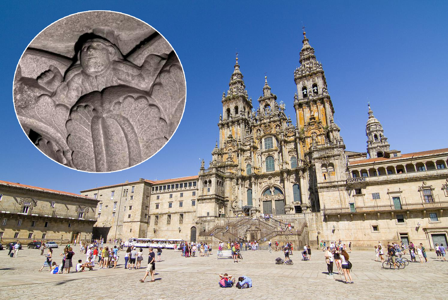 <p>Dávné selfie na vrcholu sloupu v katedrále Santiago de Compostela.</p>