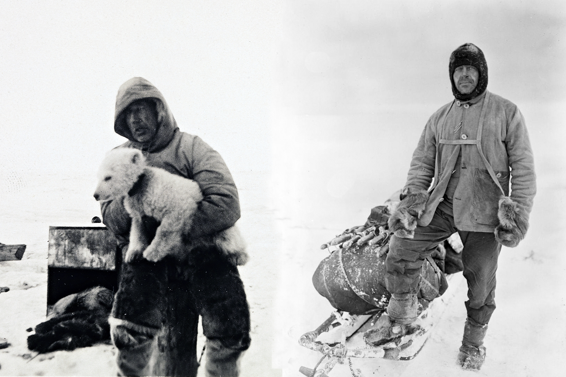 <p><strong>Roald Amundsen</strong> (vlevo) zajistil pro svou skupinu zvířecí kožešiny, jež chránily proti větru, dobře držely teplo a přirozeně větraly. <strong>Robert Falcon Scott</strong> (vpravo) a jeho muži navlékli mnoho bavlněných vrstev, pod nimiž nosili vlnu. Ta ale neodváděla pot, který na těle namrzal.</p>