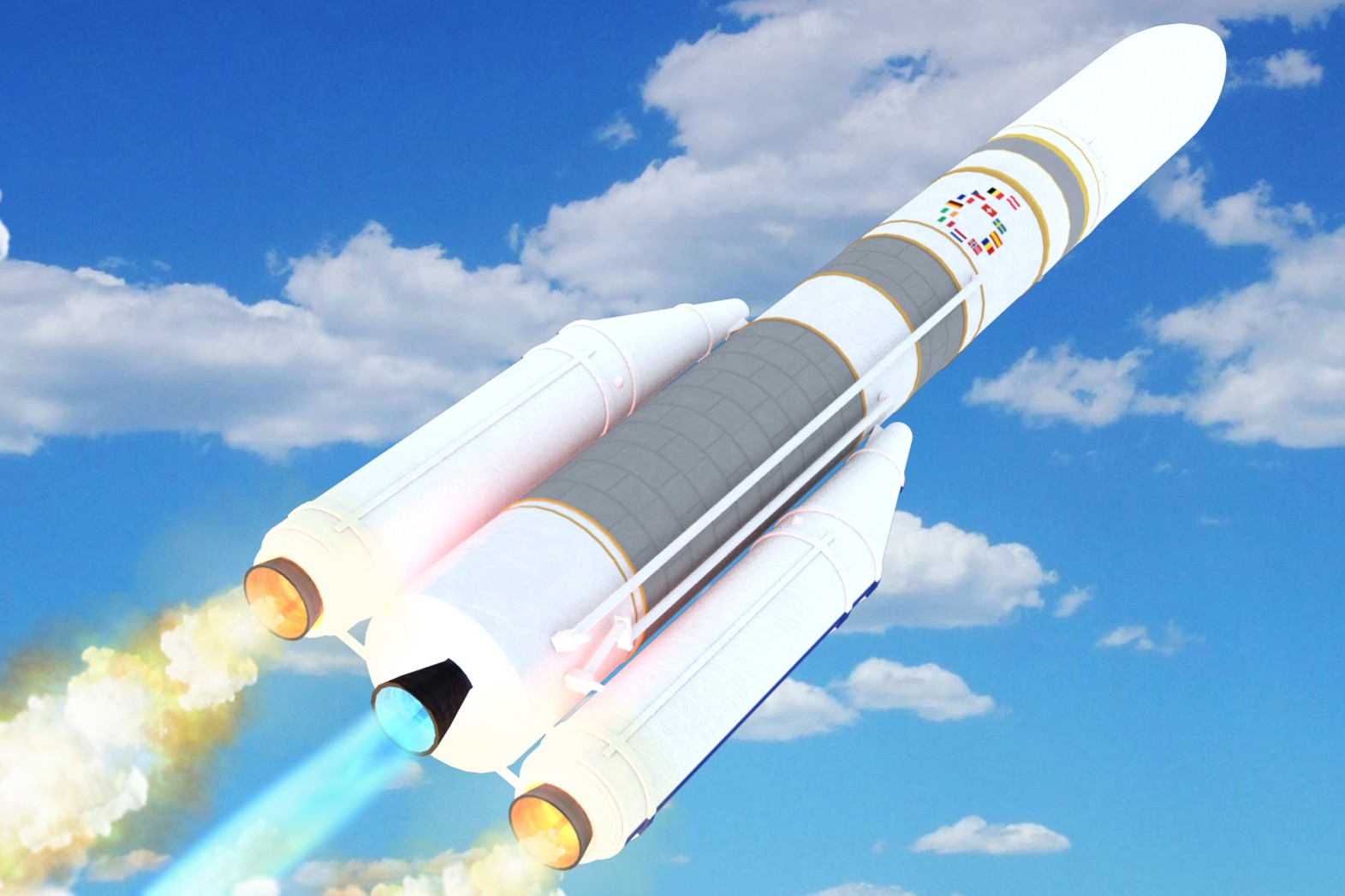 <h3>Další slibná Evropanka: Ariane 6</h3><p>Evropská <strong>Ariane 6</strong>, připravovaná k premiéře v roce 2021, bude mít vyšší nosnost než dosud používaná „pětka“, ale zároveň poloviční cenu. Společnost Ariane Group loni v květnu oznámila zahájení výroby prvního exempláře nové rakety. <strong>Bude létat ve dvou variantách: Ariane 62 se dvěma pomocnými stupni a Ariane 64 se čtyřmi.</strong> Nosič měří na výšku 63 m, centrální stupeň má v průměru 5,4 m, startovací hmotnost zmíněných variant činí 530 tun, respektive 860 tun. První stupeň bude spalovat kapalný vodík a kyslík, postranní bloky mají být na tuhé pohonné látky.<em> (foto: Wikimedia Commons, Maxime Croussette, CC BY-SA 4.0)</em></p>