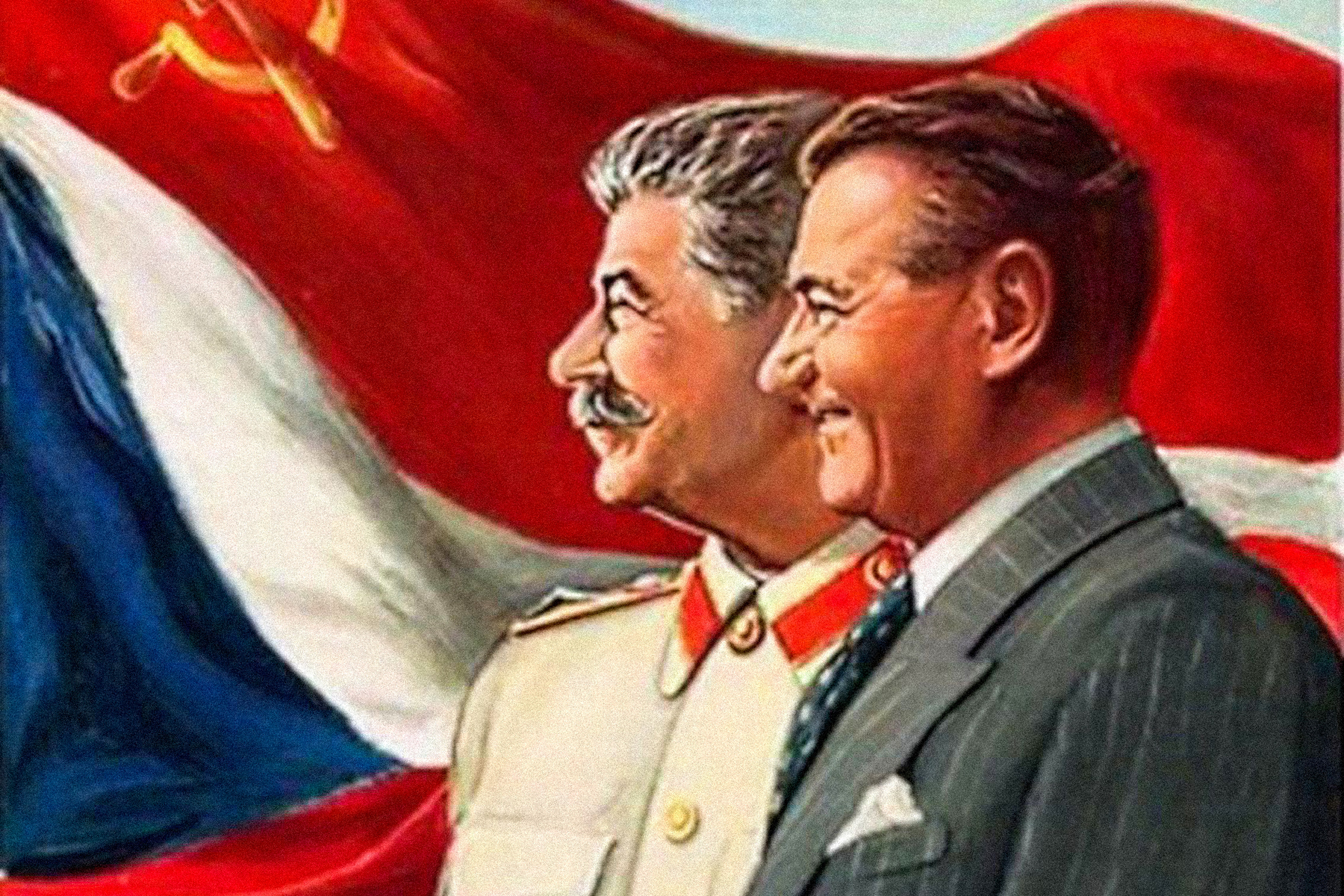 <p>Stalin a Gottwald na propagačním plakátu z padesátých let.</p>