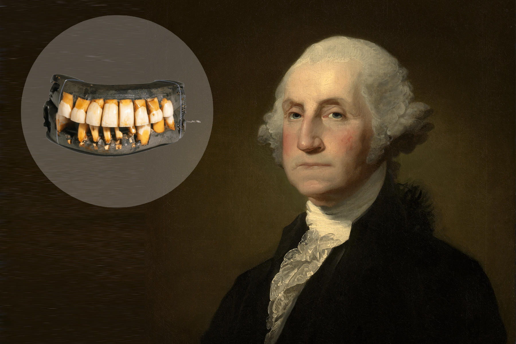 <p>Ve výřezu zubní protéza George Washingtona – není divu, že s tímto monstrem v ústech nerad mluvil na veřejnosti.</p>