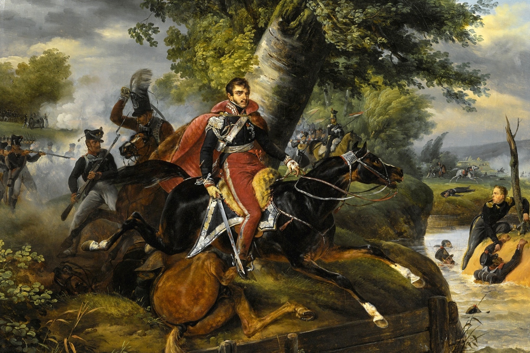 <p>Smrt knížete Poniatowského v říjnu 1813, obraz francouzského malíře Horace Verneta.</p>