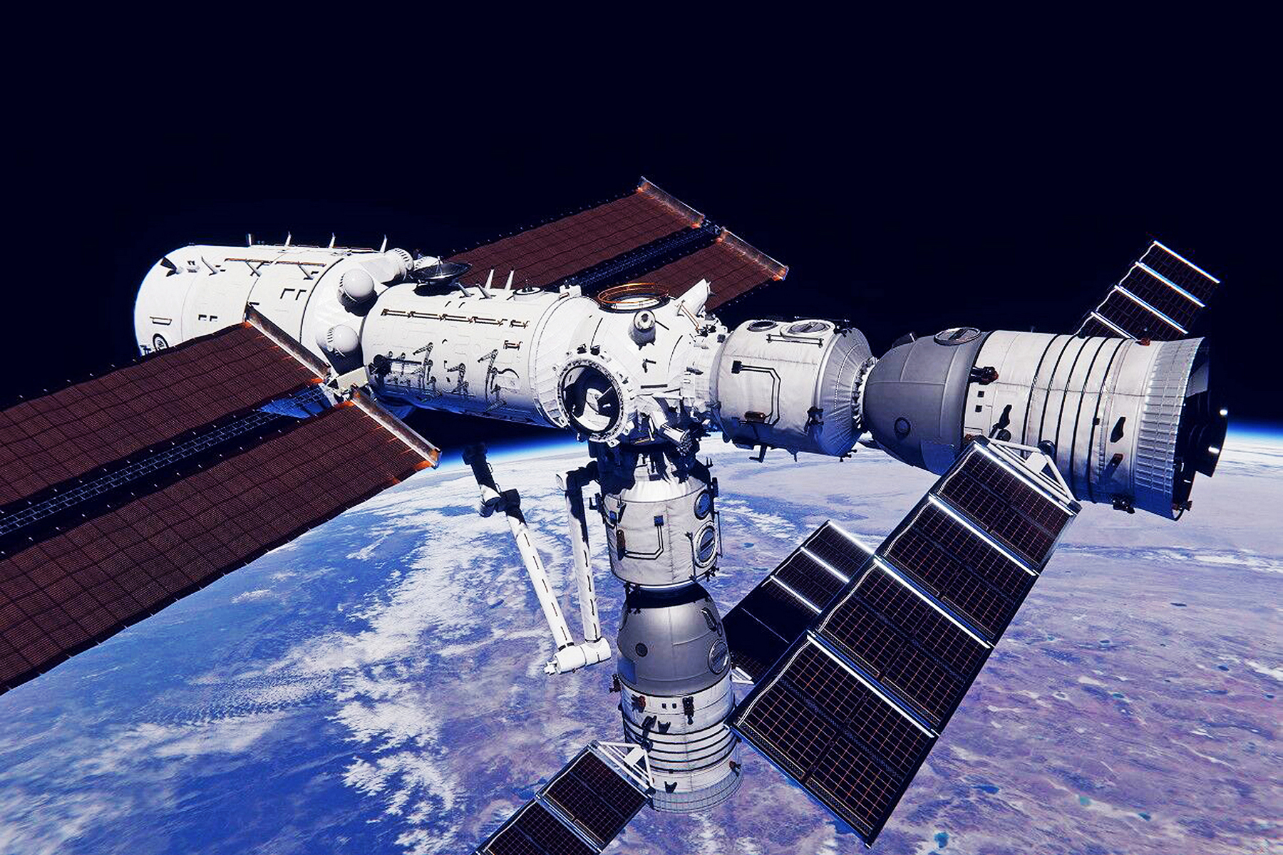 <p>Zárodek stanice Tiangong, se dvěma připojenými loděmi Shenzhou.</p>