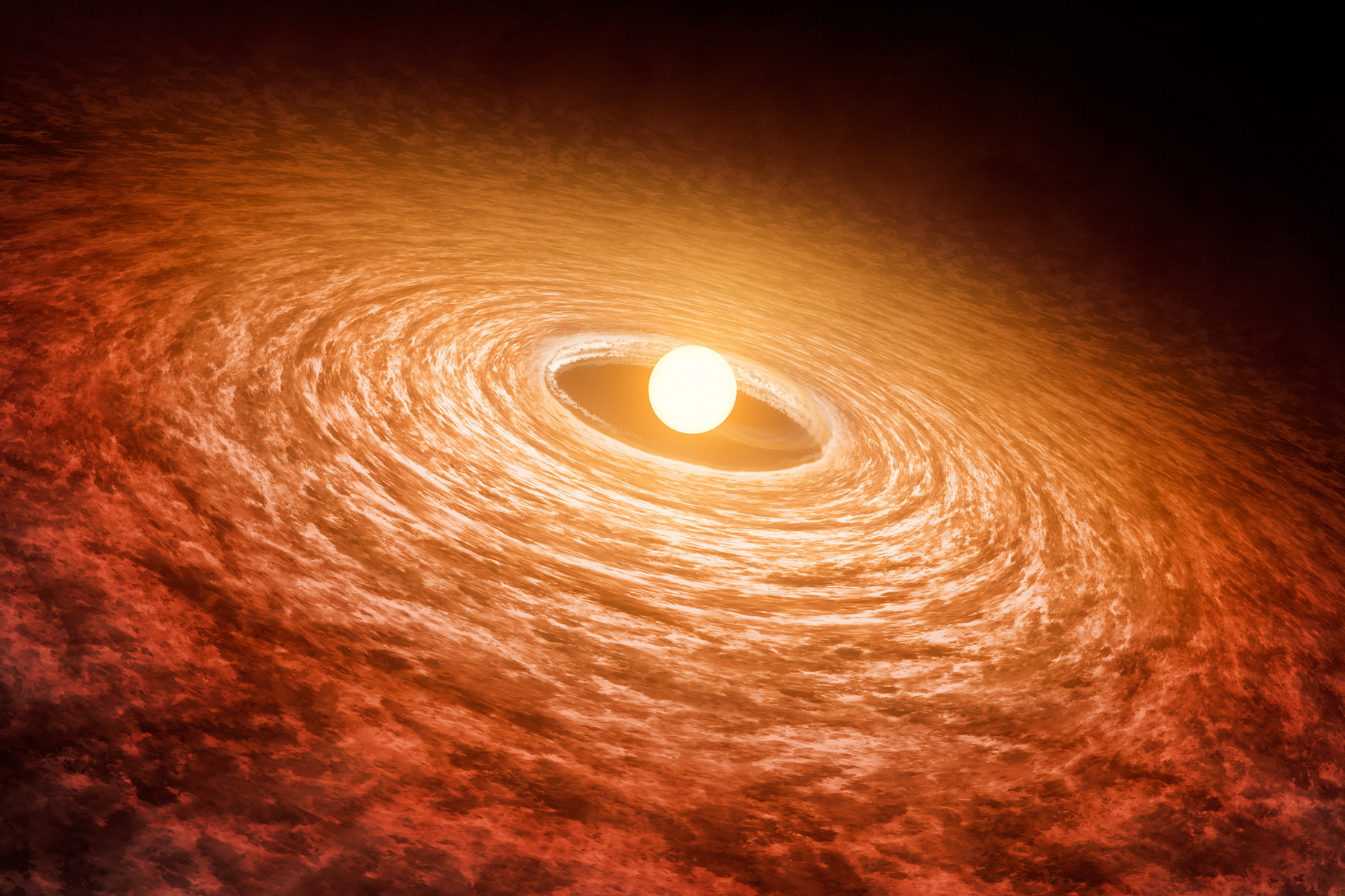 <p>Protoplanetární disk u mladé hvězdy FU Orionis. <em>(ilustrace: NASA/JPL-Caltech, CC0)</em></p>