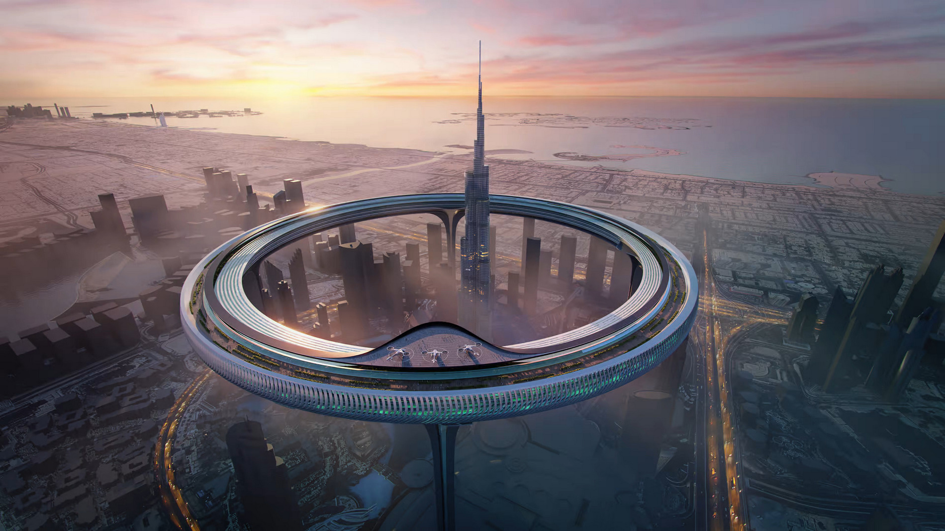<p>Struktura Downtown Circle má podle plánu sestávat z gigantického prstence o obvodu tří kilometrů. <em>(foto: Profimedia/Pictown Architectural Visuals)</em></p>