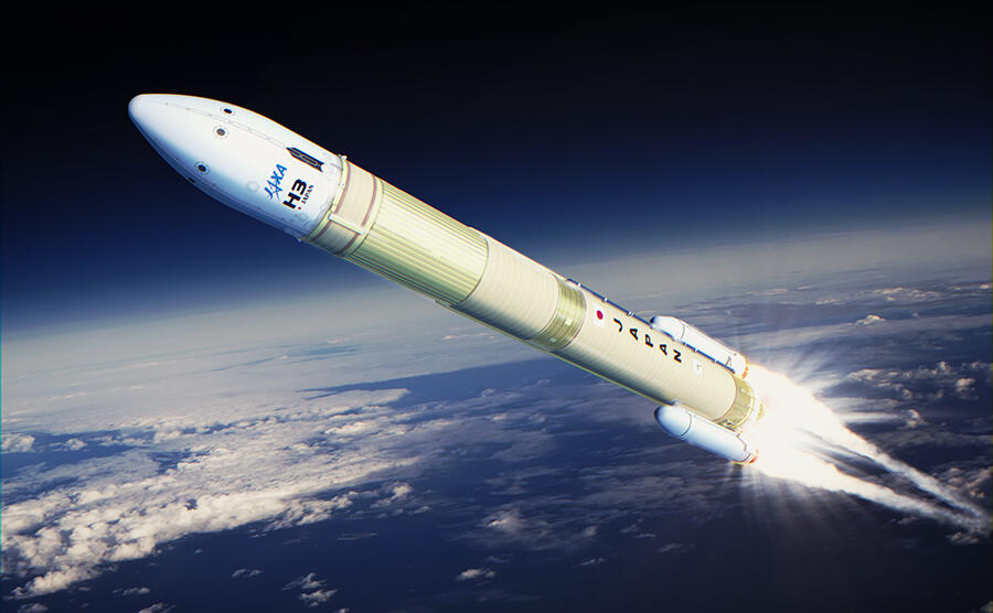 <p>Vizualizace rakety H3 při letu na oběžnou dráhu.<em> (zdroj: JAXA, CC0)</em></p>