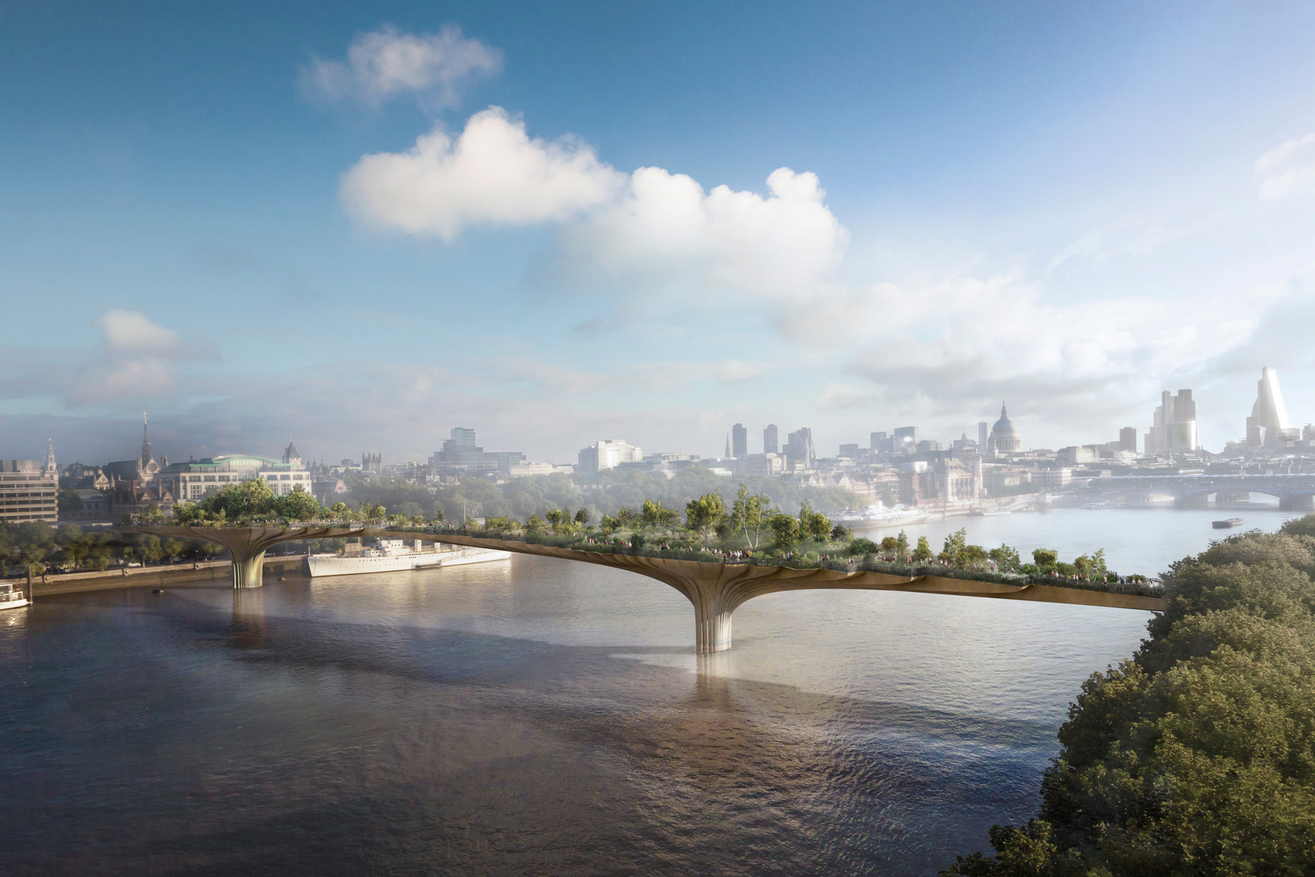 Garden Bridge -<p>Most, který měl být dlouhý 367 metrů, si za svůj vzala organizace The Garden Bridge Trust. Přestože se jí podařilo shromáždit 2 miliony liber ze soukromých zdrojů, jde projekt Garden Bridge k ledu.</p>